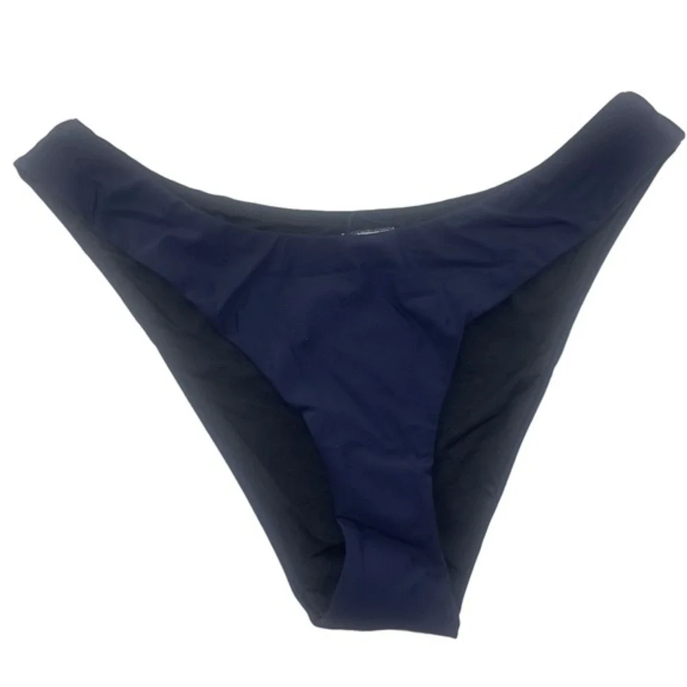 J Crew Curved Waist Bikini Bottom Navy‎ Blue Cheeky Size Medium BC125 New